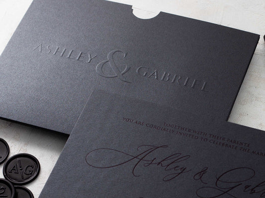 Black Embossed Wedding Invitation with Black Foil