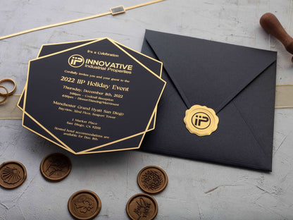 Business Invitation, Black and Gold Corporate Invitations, Black Acrylic Business Event Invitations