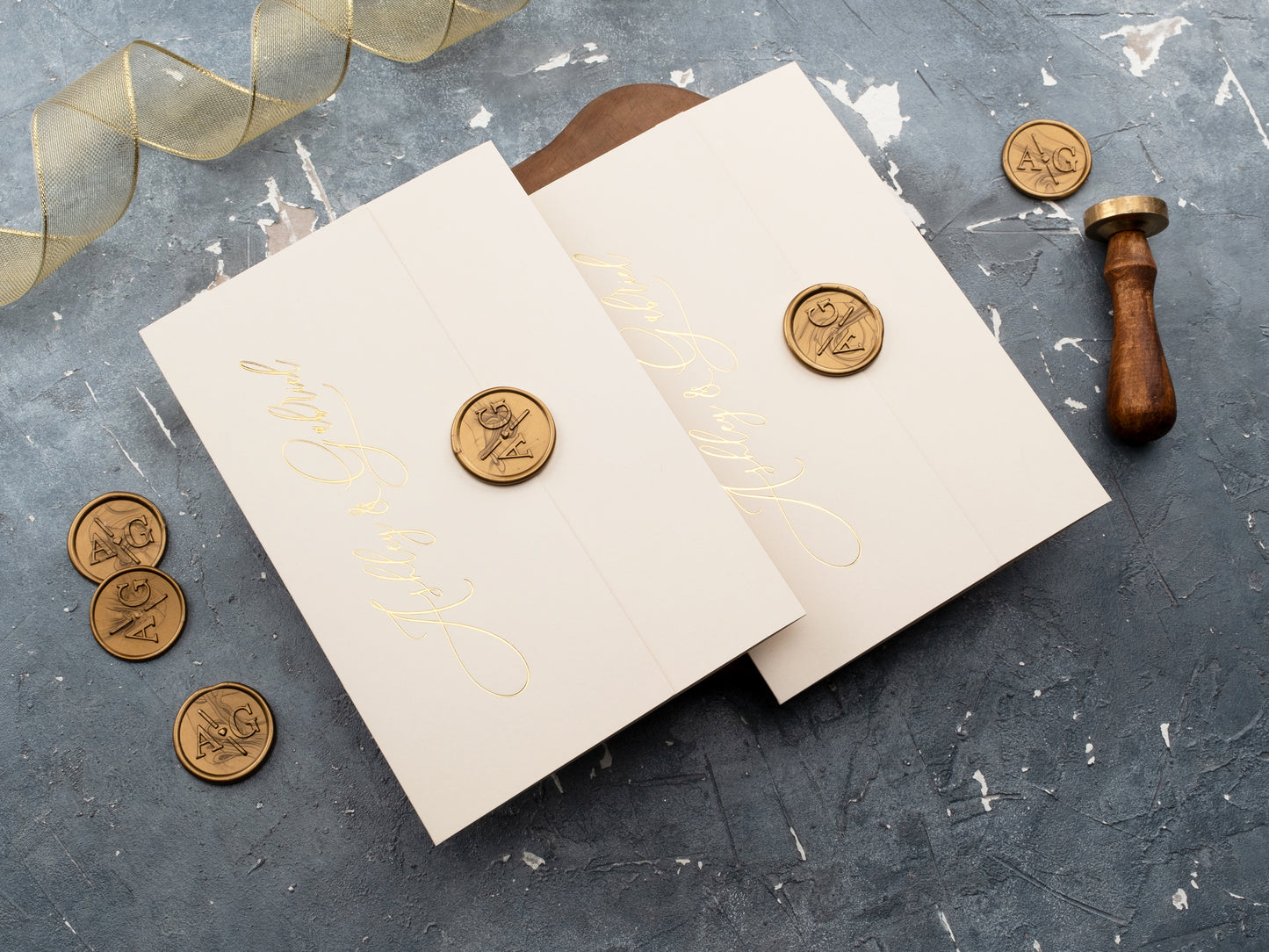 Luxury Gatefold Ivory and Gold Foil Acrylic Wedding Invitation