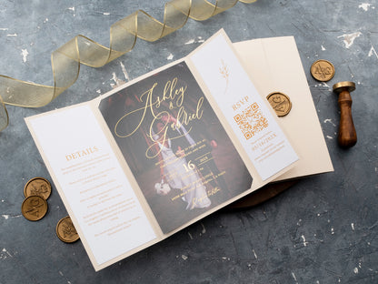 Luxury Gatefold Ivory and Gold Foil Acrylic Wedding Invitation