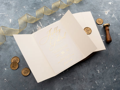 Luxury Gatefold Ivory and Gold Foil Acrylic Wedding Invitation