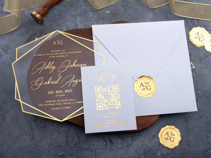 Gold Foil Printed Acrylic Invitation with White Envelope