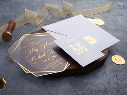 Gold Foil Printed Acrylic Invitation with White Envelope