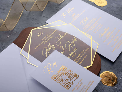 Gold Foil Printed Acrylic Invitation with White Envelope