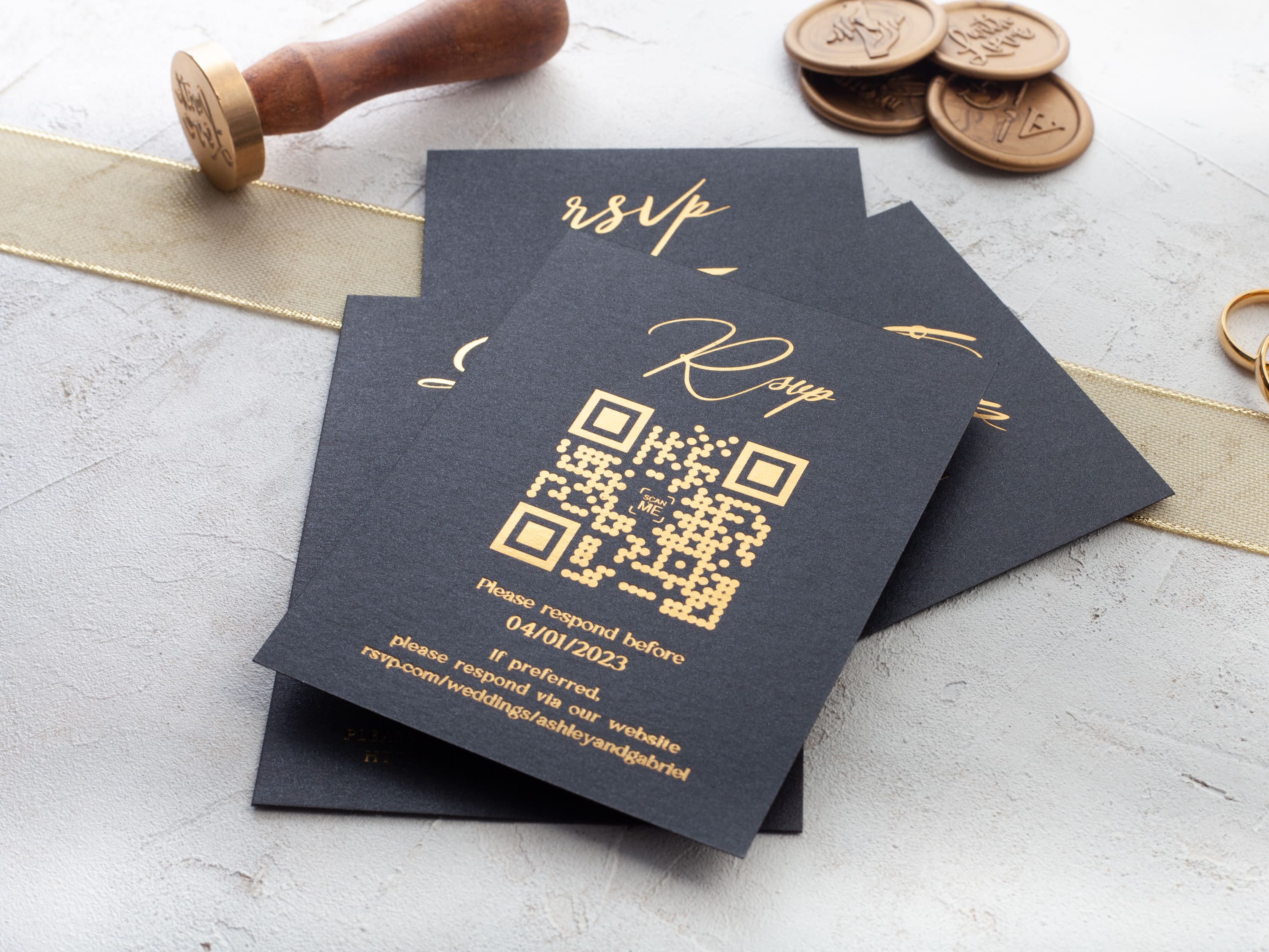 Gold foil printed wedding rsvp cards