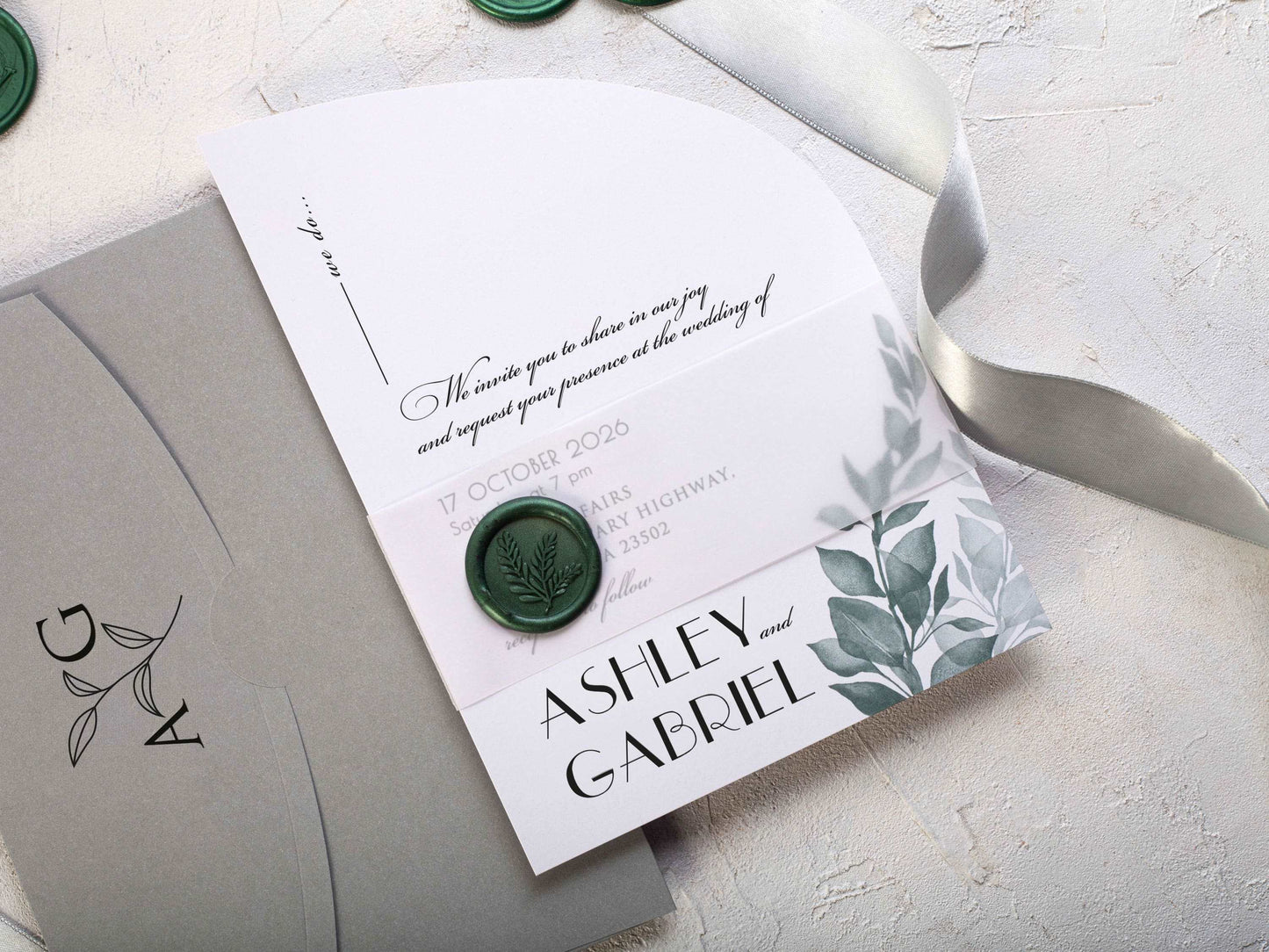 Greenery Half Arch Wedding Invitation