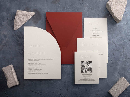 Half Arch Embossed Wedding Invitation with Terracotta Envelope