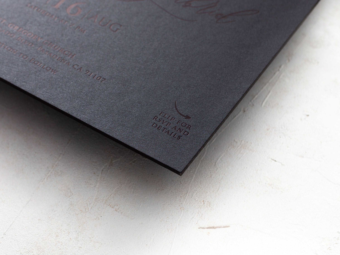 Black Embossed Wedding Invitation with Black Foil