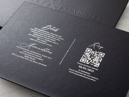 Black Embossed Wedding Invitation with Black Foil