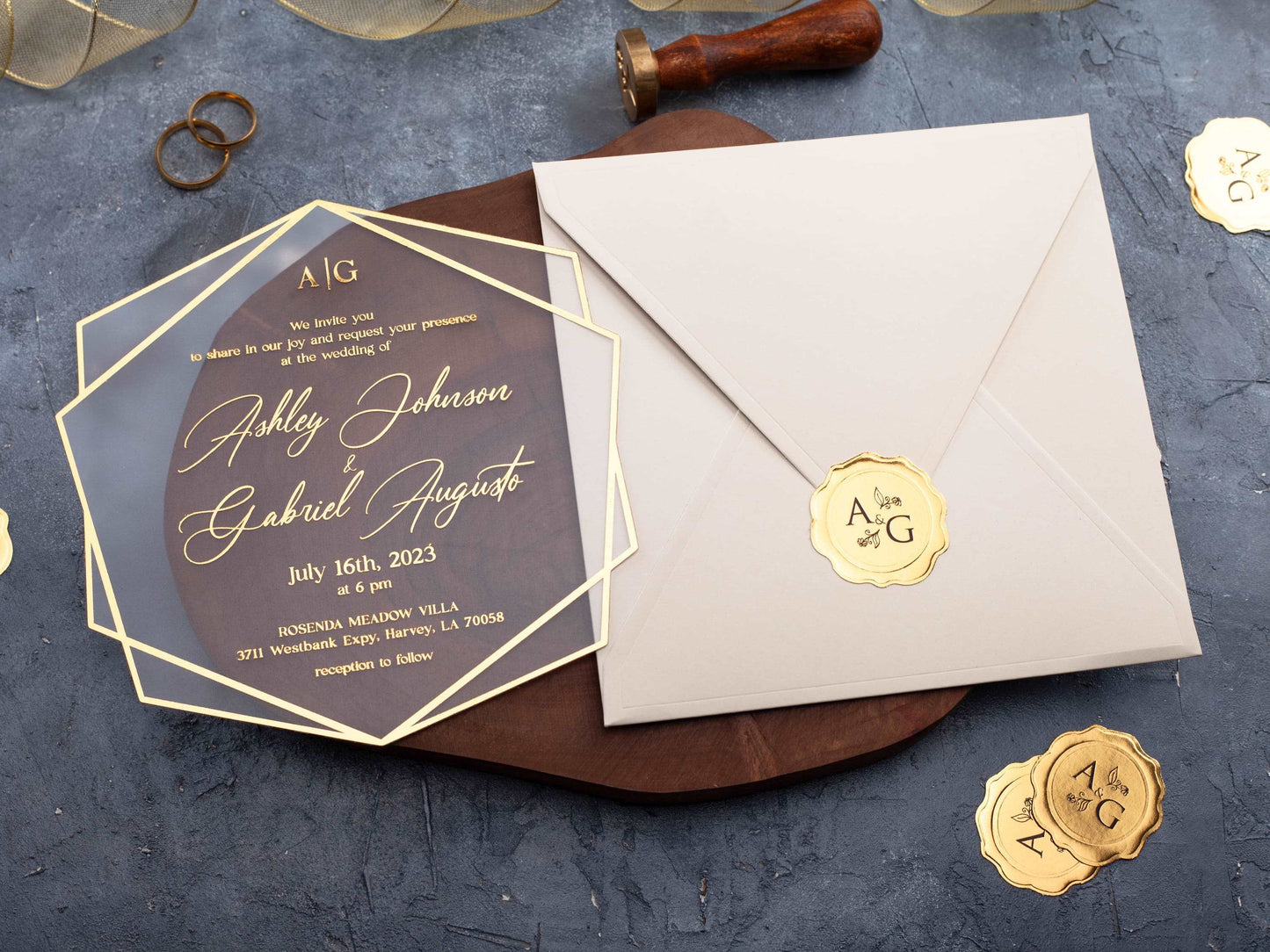 Ivory and Gold Acrylic Wedding Invitation