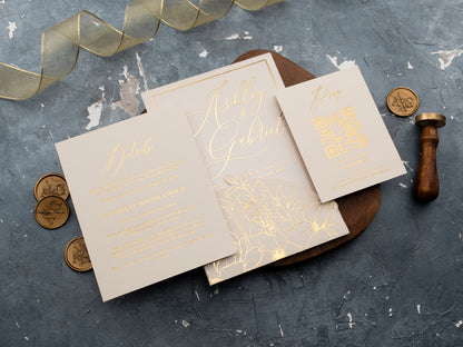 Elegant Ivory and Gold Floral Acrylic Wedding Invitation