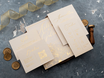 Elegant Ivory and Gold Floral Acrylic Wedding Invitation