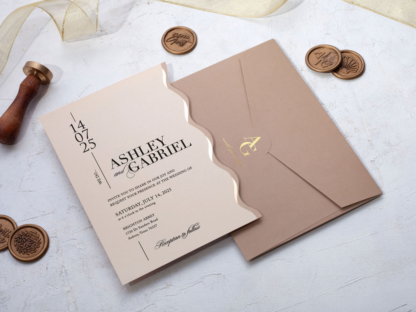 Modern Wedding Invitation with Wavy Details