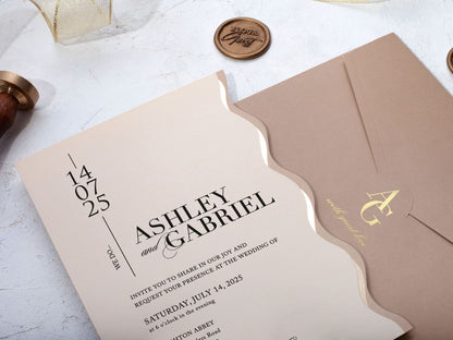 Modern Wedding Invitation with Wavy Details