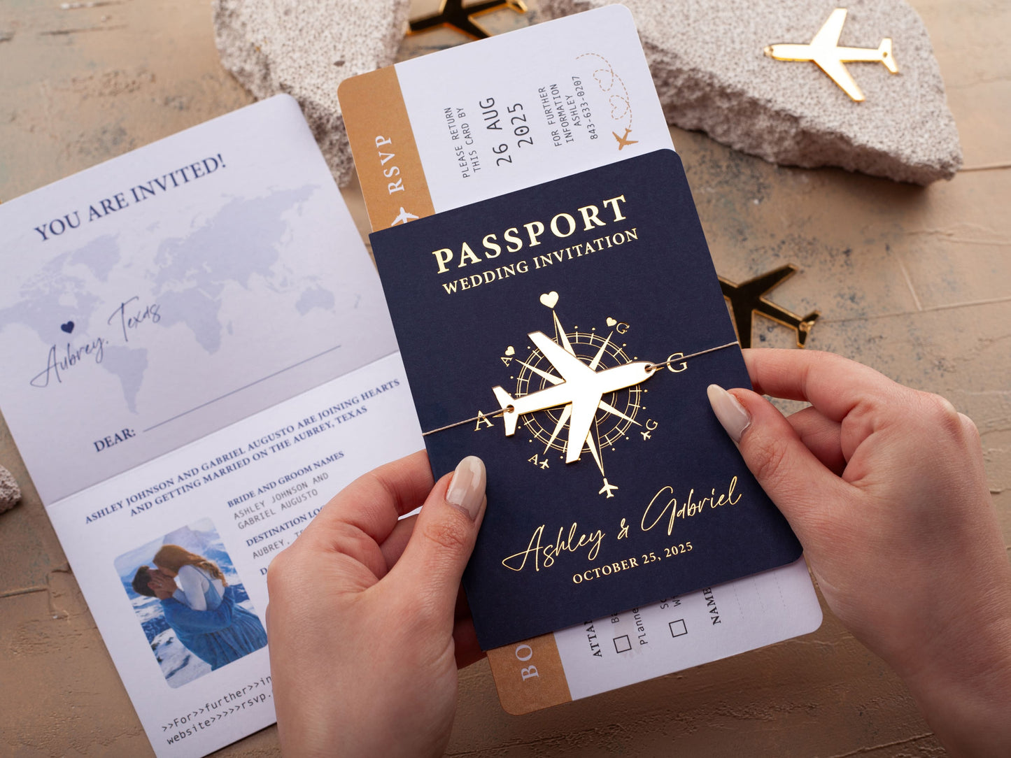 Navy Blue Passport Wedding Invitation