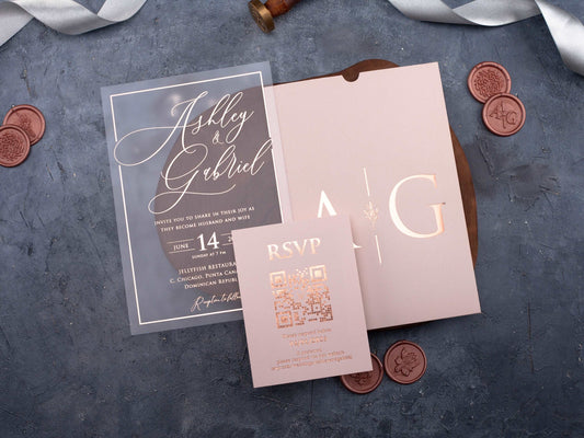 Blush Pink and Rose Gold Acrylic Wedding Invitation