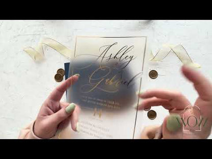 Navy Blue and Gold Acrylic Wedding Invitation