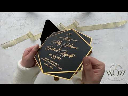 Black Acrylic Wedding Invite with Gold Foil Letters