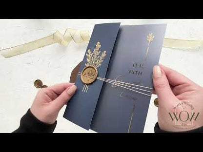 Acrylic Invitation with Navy Blue Folded Jacket and Gold Foil