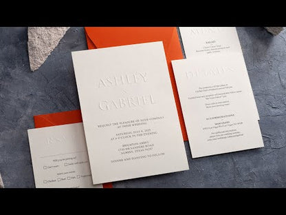 Embossed Wedding Invitation with Burnt Orange Envelope