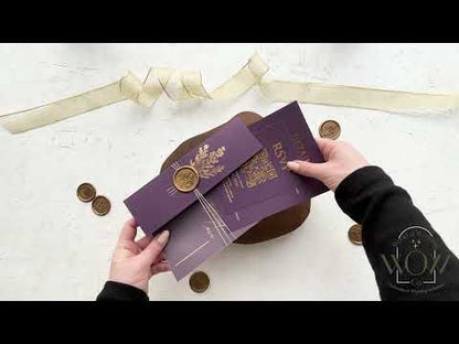 Purple and Gold Acrylic Invitation with Folded Jacket