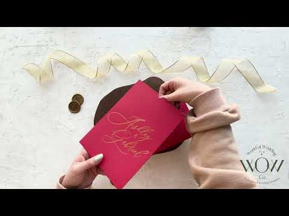 Acrylic Wedding Invitation with Red Envelope and Gold Foil Print