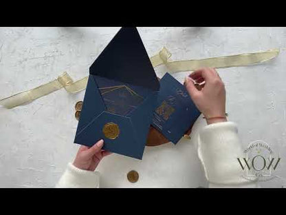 Navy Blue and Gold Acrylic Wedding Invitation