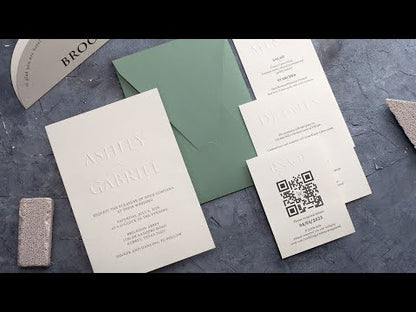 Embossed Wedding Invitation with Sage Green Envelope