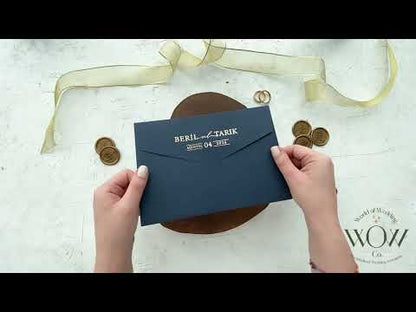 Luxury Acrylic Invitation with Gold Foil and Navy Blue Envelope