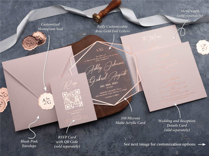 Blush Pink and Rose Gold Acrylic Wedding Invitation