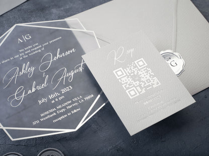 White and Silver Acrylic Wedding Invitation