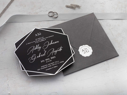 Black and Silver Acrylic Wedding Invitation