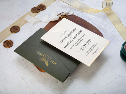 Stylish Wedding Invitation with Gold Leaves