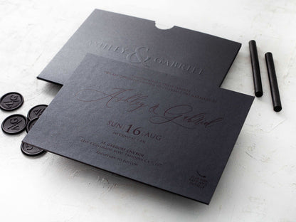 Black Embossed Wedding Invitation with Black Foil