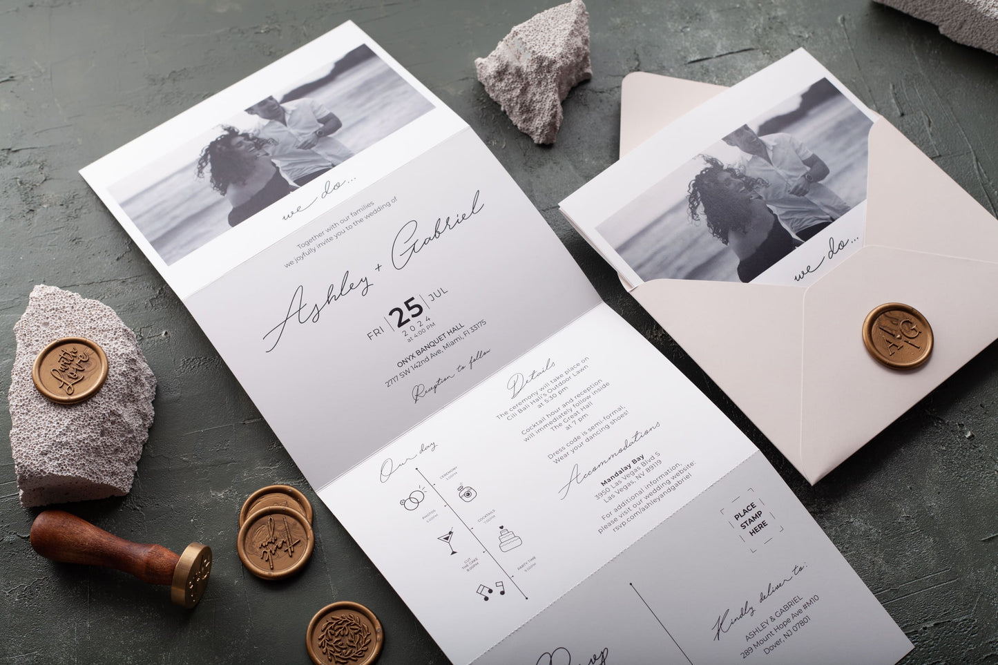 Trifold wedding invitation with photo