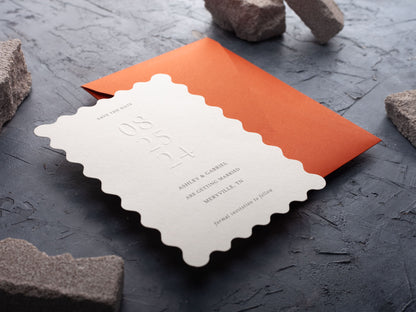 Wavy Cut & Embossed Save the Date Card