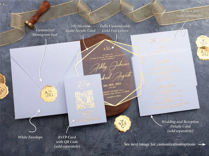 Gold Foil Printed Acrylic Invitation with White Envelope