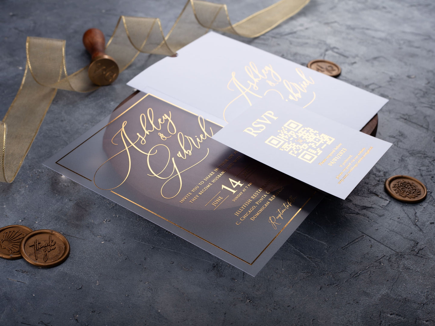 White and Gold Acrylic Wedding Invitation